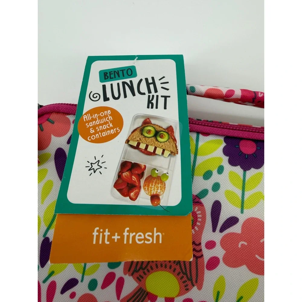 Fit + Fresh Bento Lunch Kit Insulated Bag Containers Owl Print Pink Multi New
